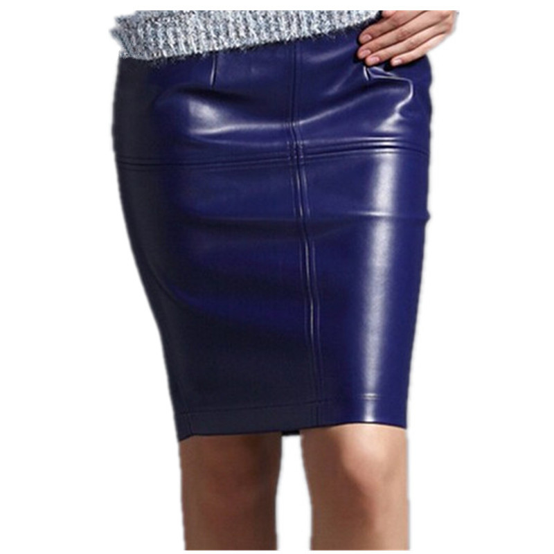 New Arrivals 2015 Autumn Winter Women Slim  pencil skirts to the knee,Casual Brand Euro Pu leather Skirt,Candy Color suede skirt