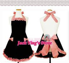 Fashion Korean Kitchen Apron Woman Black Cotton Grid Chequer Ruffled Cooking Salon Apron Avental de Cozinha Divertido Pinafore