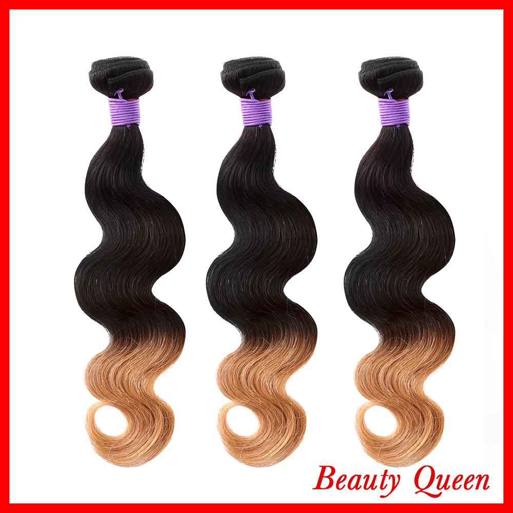 7A Queen Hair Products Brazilian Ombre Body Wave Virgin Hair Two Tone 1B/27 3pcs lot 12