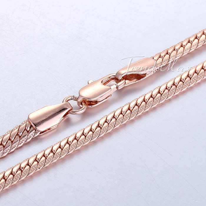 Mens Boys Womens Girls Unisex Hammered Close Curb Cuban Chain 3mm 4mm Rose Gold Filled Necklace