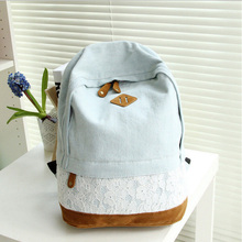 Women Fresh Denim Lace Backpack Girls Teenager School Bags Ladies Casual Travel Canvas Backpack Free Shipping
