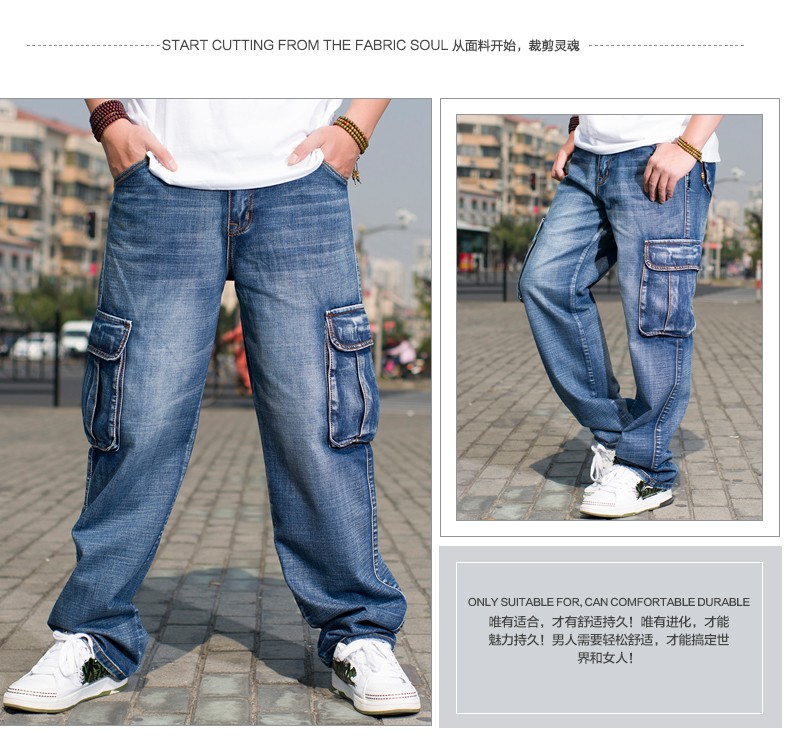Baggy Jeans Men Plus Size 40 44 Denim Pants Fashion Pockets Cargo