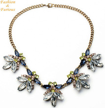 Multicolor Crystal Flower Statement Necklace Women Rhinestone Necklaces & Pendants Jewelry Colar For Gift Party