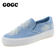 GOGC Denim Canvas Shoes 2016 fashion Slipony Women Footwear Height Increase Girl Female Comfort Slipon Women Shoes Casual Shoes