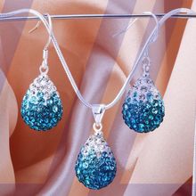 Sale 2016 disco ball beads present crystal Jewellery set fasion tear waterdrop necklace drop earrings shamballa units for girls