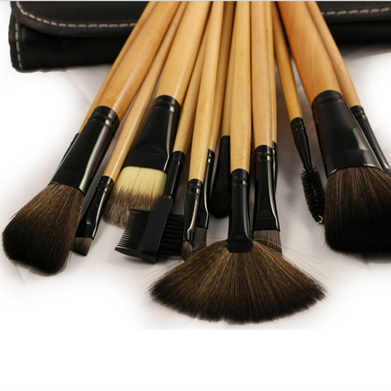 Professional 15 PCS wood handle 16 cm Makeup Brush Sets with Yellow Leather Bag beauty tool