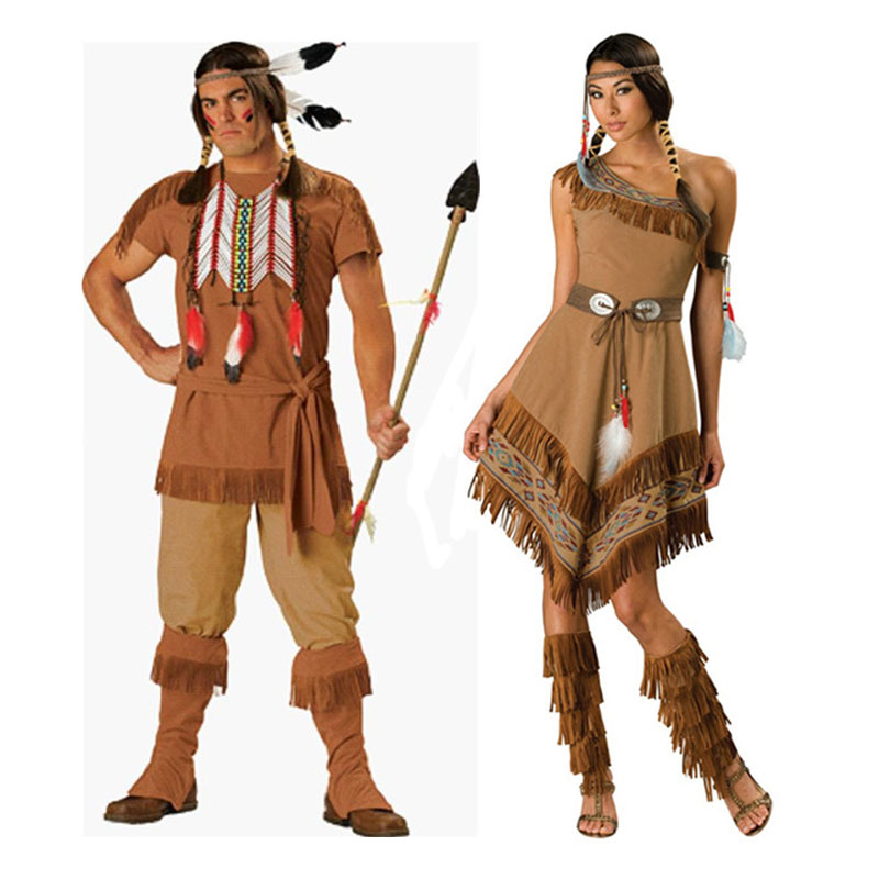 Aboriginal clothes cosplay costumes Primitive man dressed couples high-end Indian savage costume