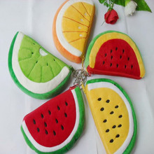 5pcs plush fruit bag,mobile key acc orange watermelon small zip change pocket,gift toy for wedding birthday party kids