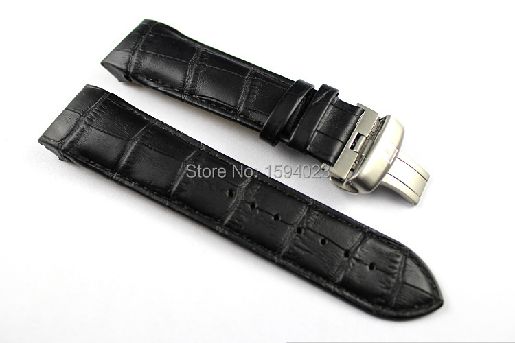 24mm Buckle 22mm T035627 T035614 High Quality Silver Butterfly Buckle Black Genuine Leather Watchband belts For