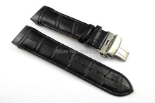 24mm (Buckle 22mm) T035627 T035614 High Quality Silver Butterfly Buckle + Black Genuine Leather Watchband belts For T035 man