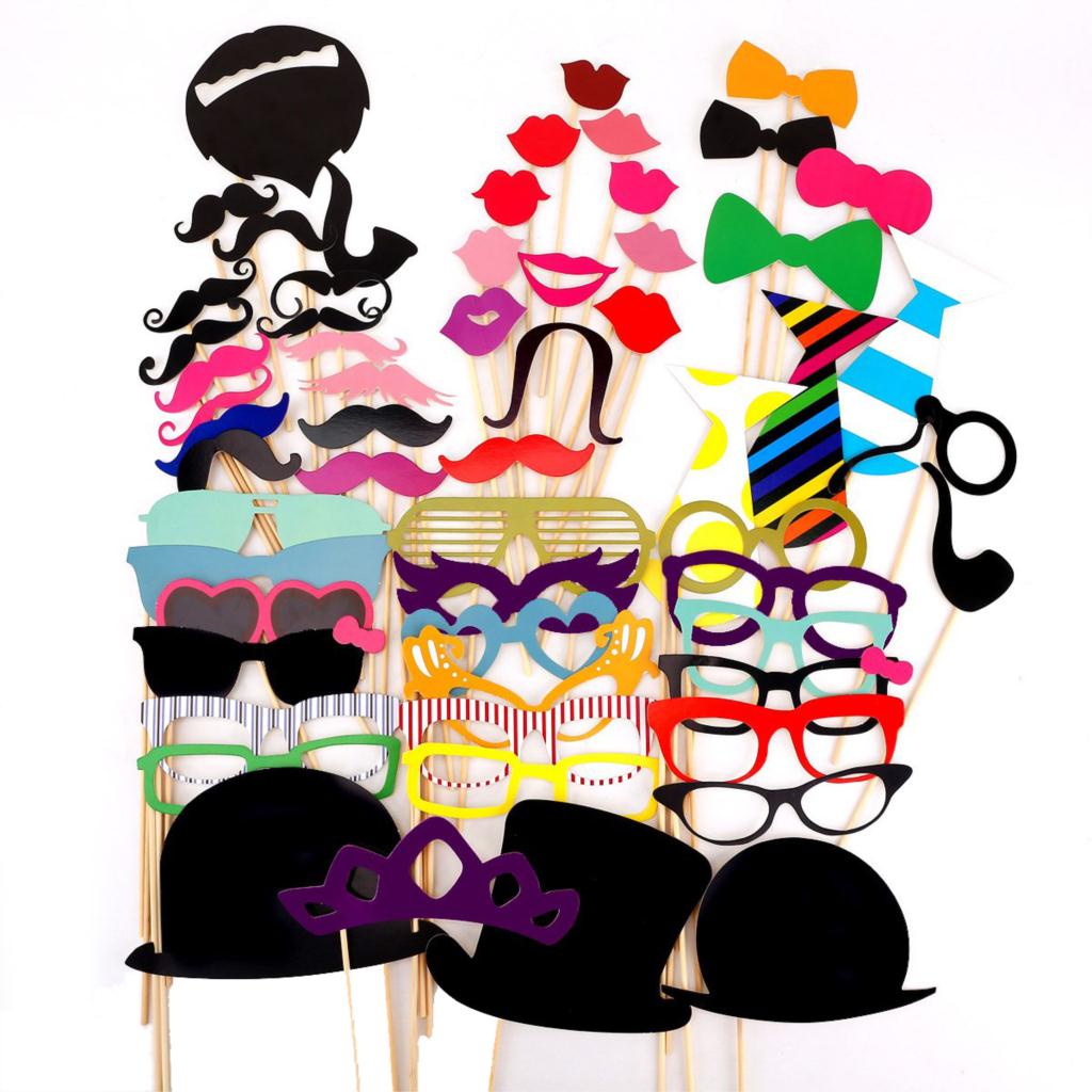 NFLC 58pcs masque avec baton pour Masquerade cravate couronne lunettes moustache