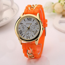 2015 New 13 Colors Silicone Watch Summer Style Geneva Brand Wristwatch Gold Chain Women Dress Watch