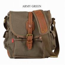 School Shoulder Bag Casual Crossbody Bags Vintage Canvas Leather Messenger Bags Travel Satchel Khaki Army Green