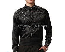 Free shipping sequins beading collar prince stage black mens tuxedo shirts party/wedding shirts