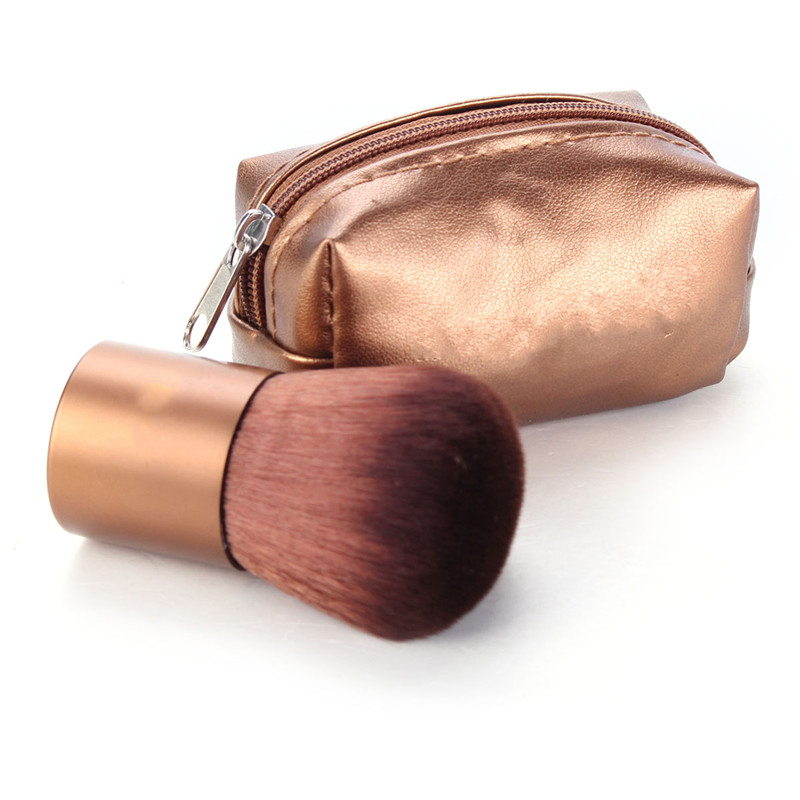 1Pcs Makeup Brush Aluminum Handle Fiber Bristles Brown Face Powder Blush Brushes Beauty Tools With Mini