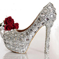 Fashion Woman Hot Selling Crystal Diamond Wedding Shoes High heeled Silver Bridal Shoes Sexy Closed Toe