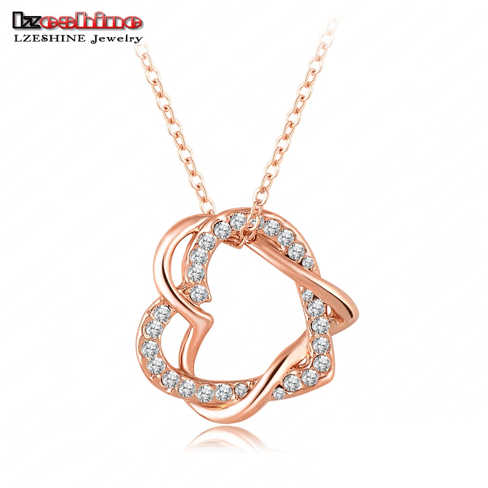 Valentines Gift Alloy Metal Heart Pendant Necklace Pave Austrian Crystals Fashion Jewelry Mix Colors Options NL0006