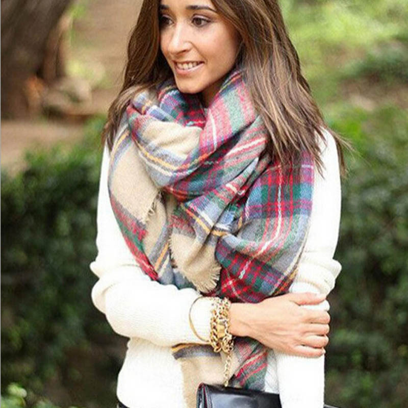 2016 High Scarf Wrap Shawl Plaid Cozy Checked Women Lady Blanket Oversized font b Tartan b