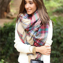 2016 High Scarf Wrap Shawl Plaid Cozy Checked Women Lady Blanket Oversized Tartan Freeshipping