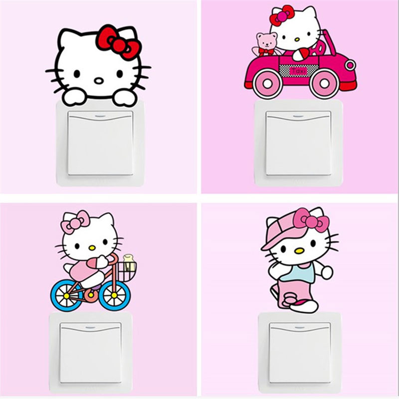 10pes Cartoon Roze Hello Kitty Kat Schakelaar Stickers Slaapkamer Muurstickers Voor Kinderen 10pes Cartoon Roze Hello Kitty Kat Schakelaar Stickers Slaapkamer Muurstickers Voor Kinderen