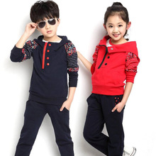 2015 new boys girls clothiong sets teenage clothing kids clothes hoodies+pants cotton 2 color age 4-13