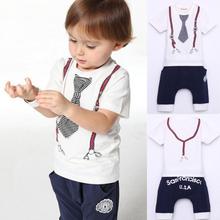 Hot New Kids Baby Boy Cotton Tie Belt Print Top T Shirt Short Pants Tops 1