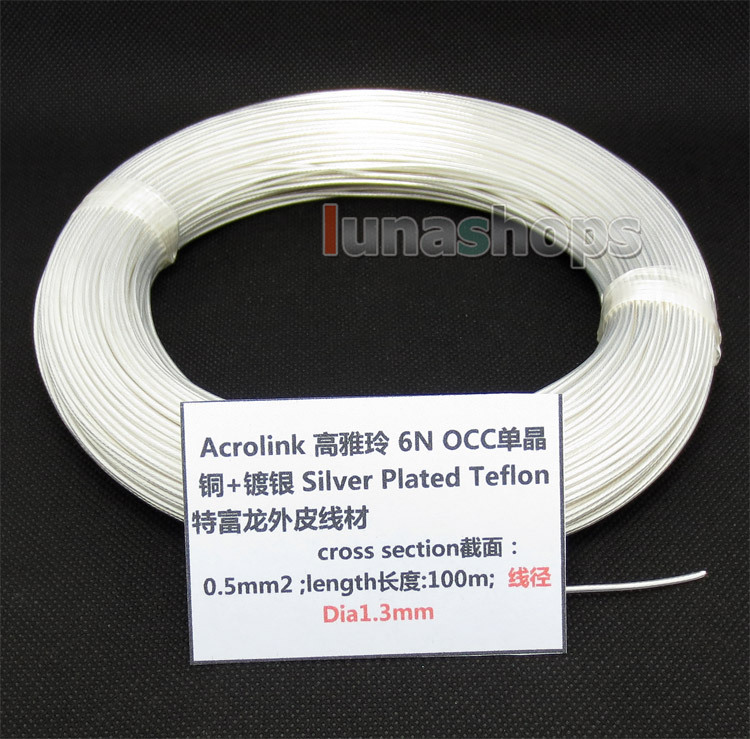 100m Acrolink Silver Plated 6N OCC Signal Teflon Wire Cable 0.5mm2 Dia:1.3mm For DIY
