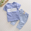 Toddler Girls Boys Clothing Set Kids Letter Short Sleeve T Shirt Striped Harlan Pant Clothes Suit