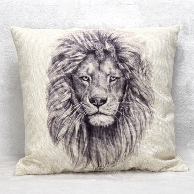 Free Shipping Sketch Animal Mighty Lion Pillow Linen Square Car Back Seat Sofa Bedding Cushion OEM Home Decor 45*45 Cm