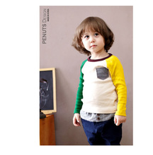 2-8 years children 2016 New Spring Autum boys t shirt long sleeve baby boy t-shirts Contrast color children clothing