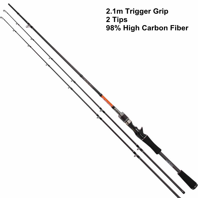 2.1 Quality Korea Carbon Casting Fish Rod Trigger Grip M/ML 2 Power Tips Sea Saltwater Spinning