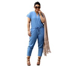family matching outfits Siamese trousers High-grade summer jumpsuits jeans Bandage Tenths pants casual plus size pants Women