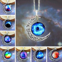 Brand Fashion Jewelry Choker Necklace Glass Galaxy Lovely Pendant Silver Chain Moon Necklace & Pendant 2015 AliExpress Sale *171