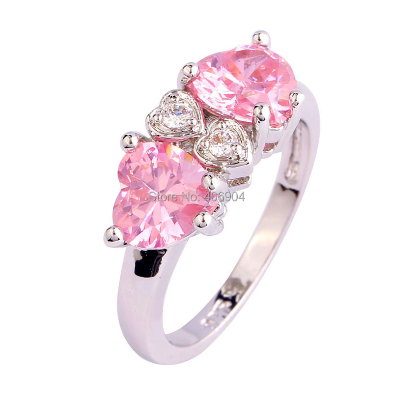 Wholesale Heart Cut Pink Topaz White Topaz 925 Silver Ring Size 7 8 9 10 Fashion