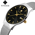 WWOOR Quality Famous Brand Watches Men Stainless Steel Mesh Strap Ultra Thin Quartz Sport Watch relogio