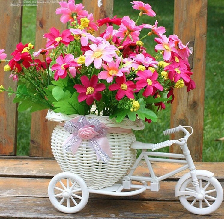 2015 Best Handmade rattan baskets tricycle bicycle basket vase decorated (white purple)
