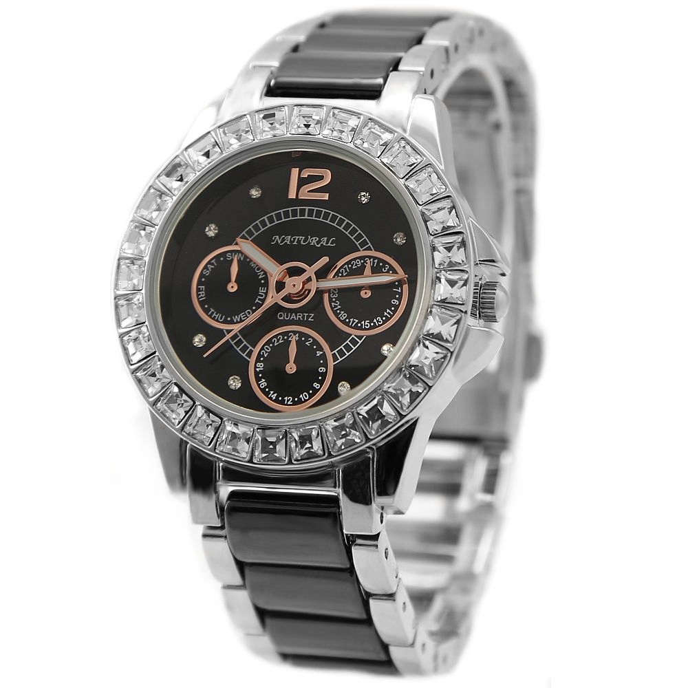 FW830M PNP Shiny Silver Watchcase Black Dial Ladies Women Ceramic Bracelet Watch