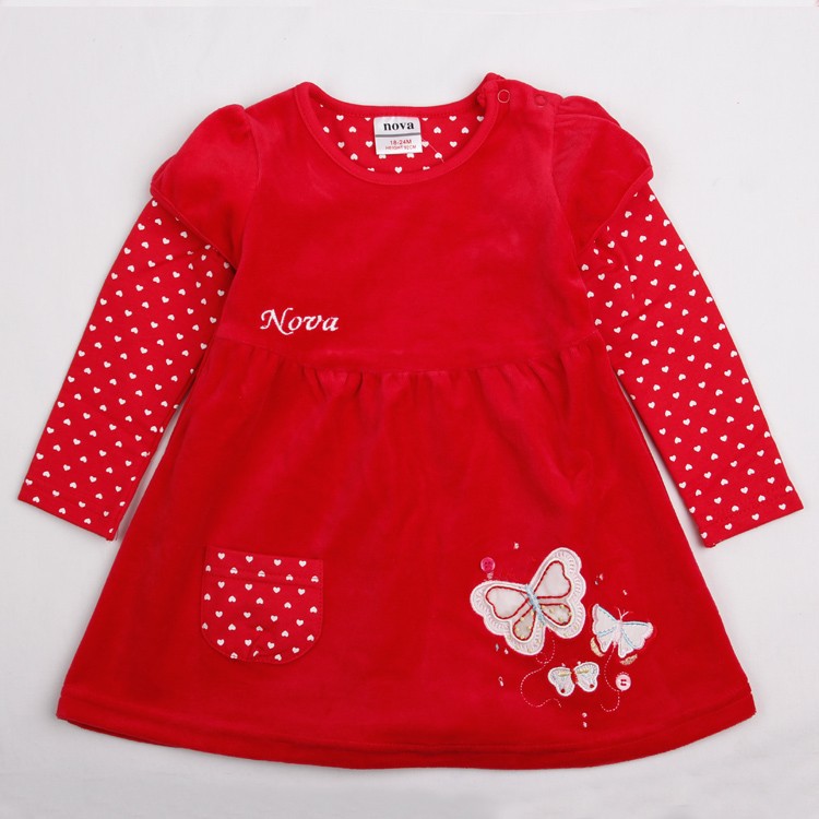 FREE SHIPPING H2005# 12m/5y 5piece/lot beautiful flower and lovely butterfly embroidery girls winter spring long dress