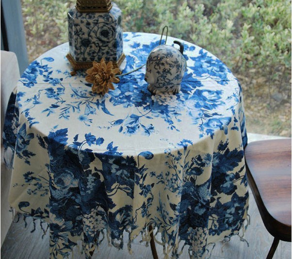 Table Cloth Round Ink Chinese Tablecloths Mediterranean Tassel Blue Casamento Crochet Tablecloth Nappe De Table Weddings Party (3)