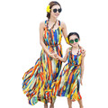 Bohemian New Summer Mom and Daughter Dress Matching Family Clothes Girls and Mom Dress Sleeveless Beach
