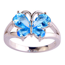 Handmade women Jewelry Wholesale butterfly Vogue Lab blue Topaz Silver 18Okay Gold Plated Ring Dimension 6 7 eight 9 10 11 Free Supply