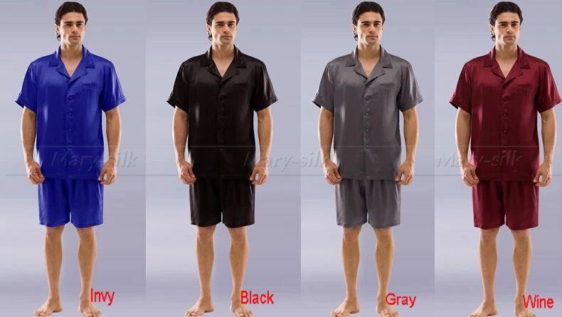 Summer Mens Silk Satin Pajamas Set Pajama Pyjamas PJS Sleepwear U.S.S,M,L,XL,2XL,3XL Short Sleeves Solid