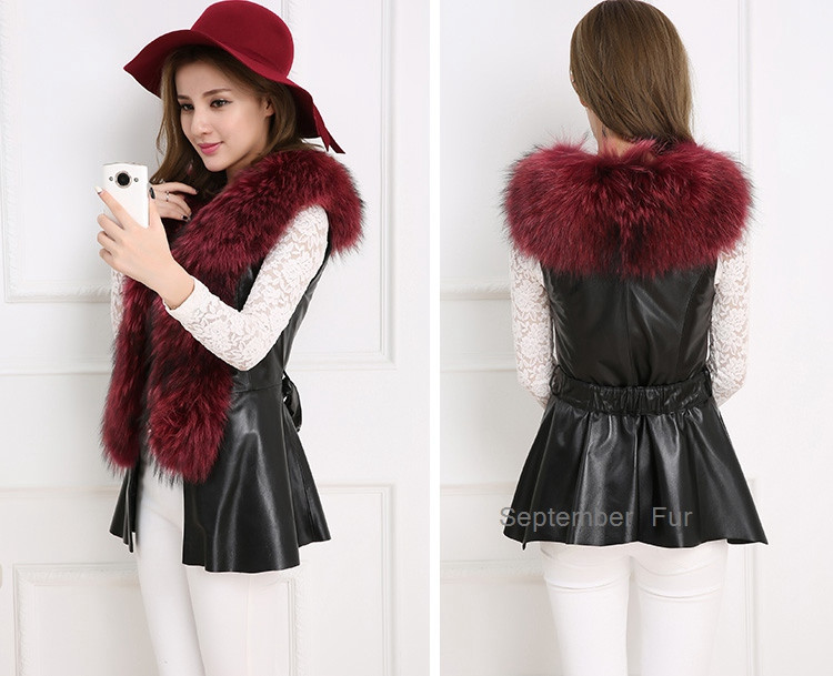 leather and fur collar waistcoat for women (2)