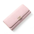 Metallic Buckle Ornament Fashion Long Wallet Women High Quality Solid Color Tri fold Money Clip Ladies