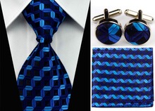 SNT0025 Men s Fashional Wedding Groom Striped Tie Hanky Cufflinks Necktie Set Silk necktie Free Shipping