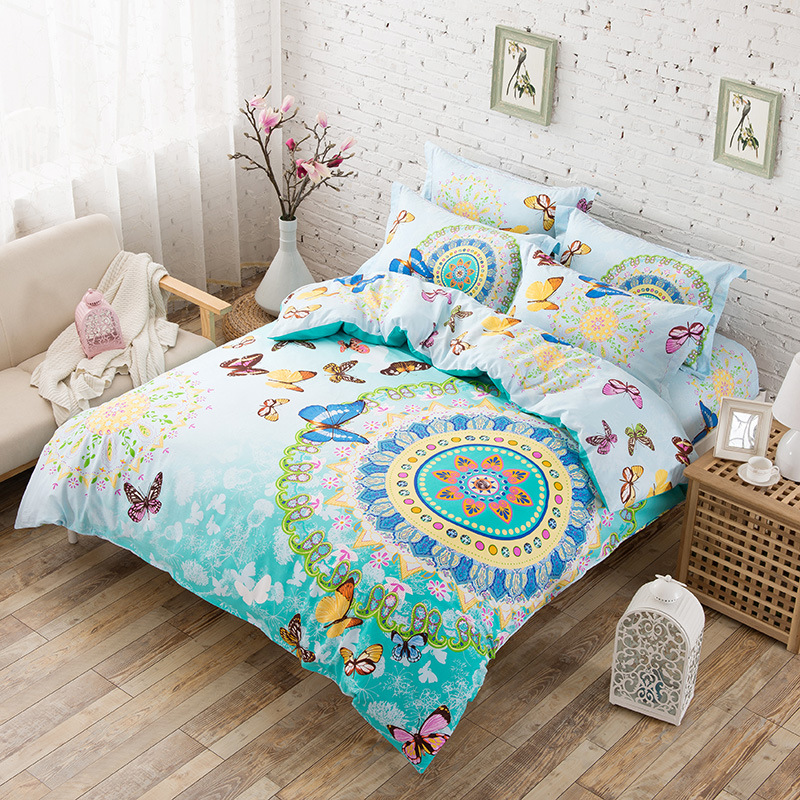 Paris Spring 100% Cotton 3D Bohemian Boho Style Pink Butterfly Bedding Set Girls Blue Purple Print Giraffe Duvet Cover Bed Linen