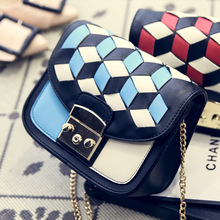 2016 women three-dimensional color woven flap small bread inclined shoulder bag female chains handbag tartan design small purse