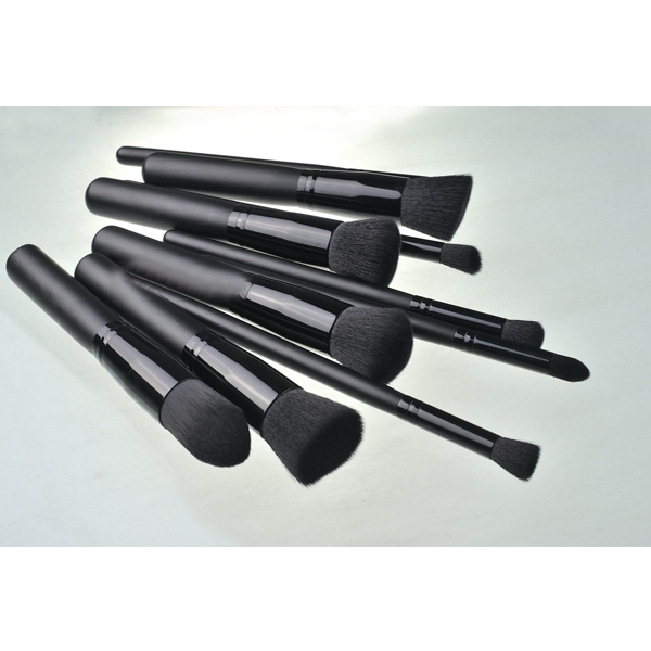 10pcs Kabuki Pure Black Facial Blush Brush for Makeup Face Powder Contour Blending Foundation Cosmetic Brushes Set