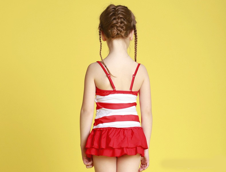 RED stripes kids girls swimwear one piece swimsuit for summer beach wear 4