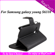 free ship 100pcs/lot High Quality PU leather stand cover for Samsung galaxy young S6310,Leather protective case,can mix color